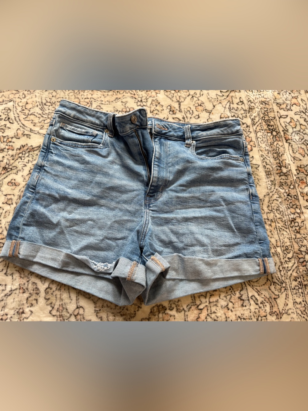 American Eagle Outfitters Light Blue Rolled Hem Denim Shorts mom short